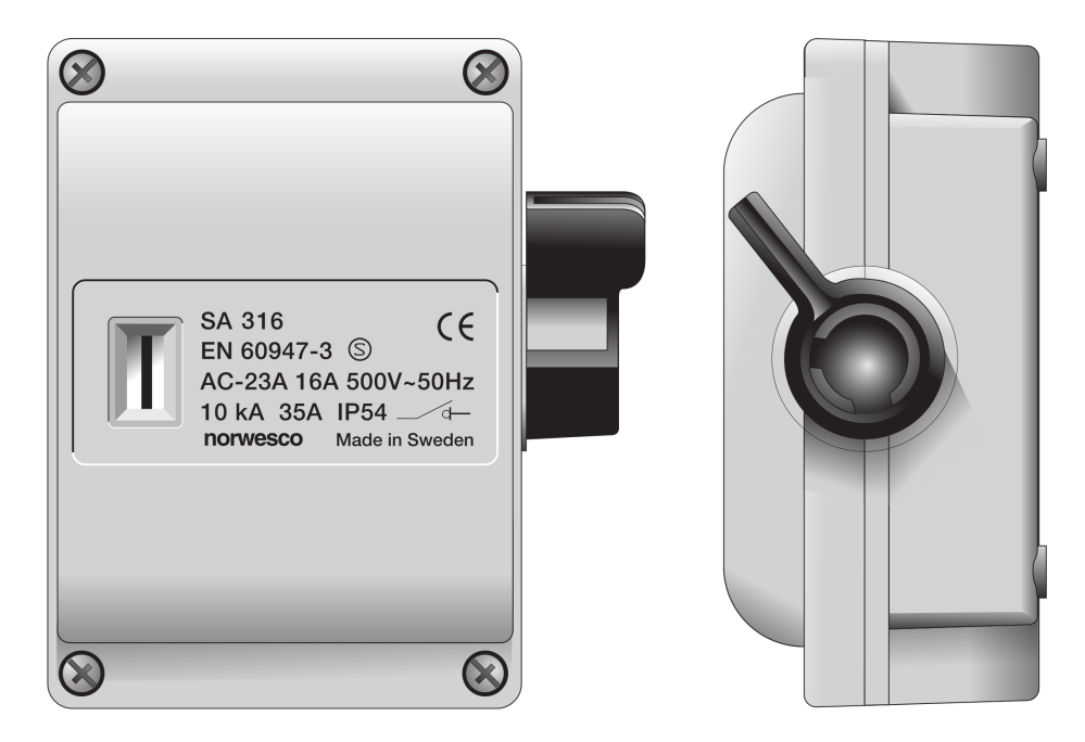 SA-316 Norwesco werkschakelaar 3P 16A IP54 exclusief wartels